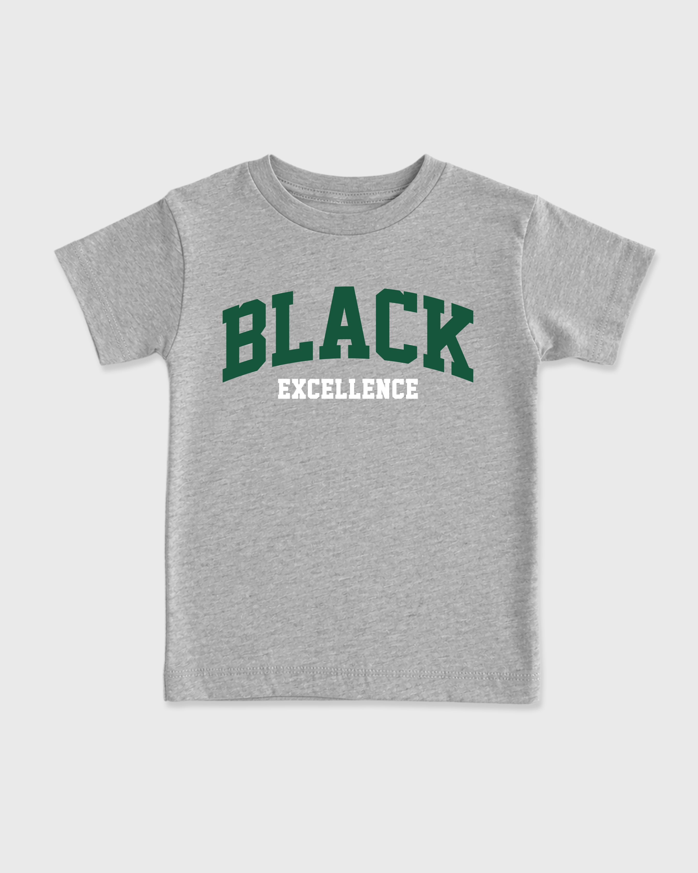 Varsity Black Excellence Baby & Kids Graphic T-Shirt featuring original artwork designed to match the Air Jordan 14 Forest Green. Heather Grey 2 Kids Graphic Tee.