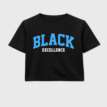 Sneaker match tees – Sneaker Tees To Match Air Jordan 14 University Blue Shoes – Varsity Black Excellence Crop T-Shirt Black 2