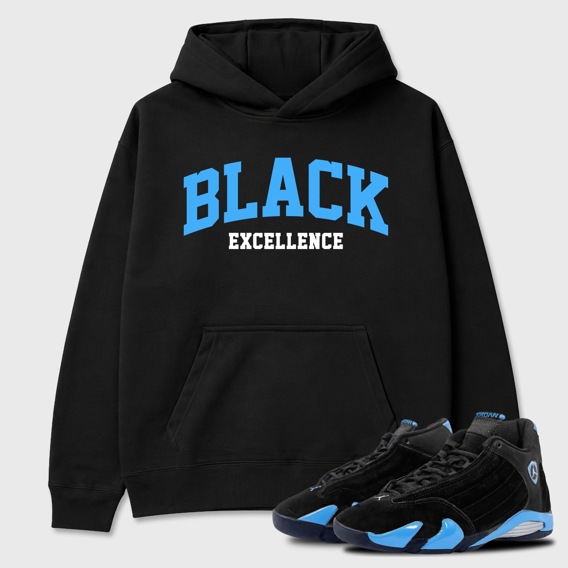 Sneaker match tees – Sneaker Tees To Match Air Jordan 14 University Blue Shoes – Varsity Black Excellence Tee Black 1