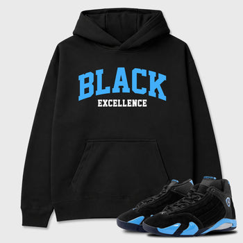 Sneaker match tees – Sneaker Tees To Match Air Jordan 14 University Blue Shoes – Varsity Black Excellence Tee Black 1