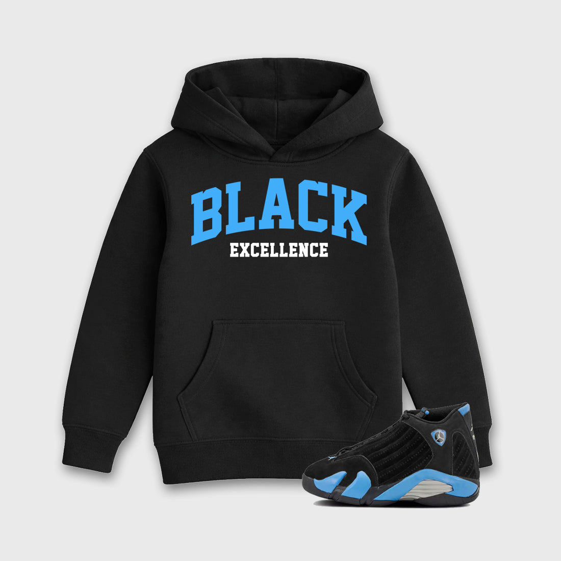 Sneaker match tees – Sneaker Tees To Match Air Jordan 14 University Blue Shoes – Varsity Black Excellence Kids T-Shirt Black 1