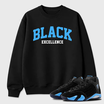 Sneaker match tees – Sneaker Tees To Match Air Jordan 14 University Blue Shoes – Varsity Black Excellence Tee Black 1