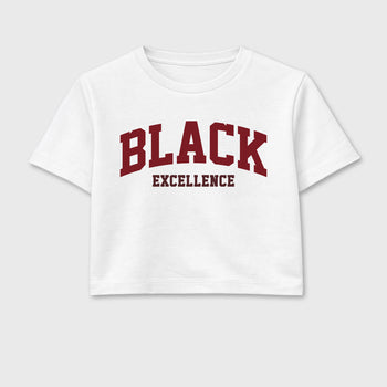 Varsity Black Excellence women’s crop tee designed to match the Air Jordan 3 Bin 23, featuring coordinated White 2 options for a perfect streetwear vibe.