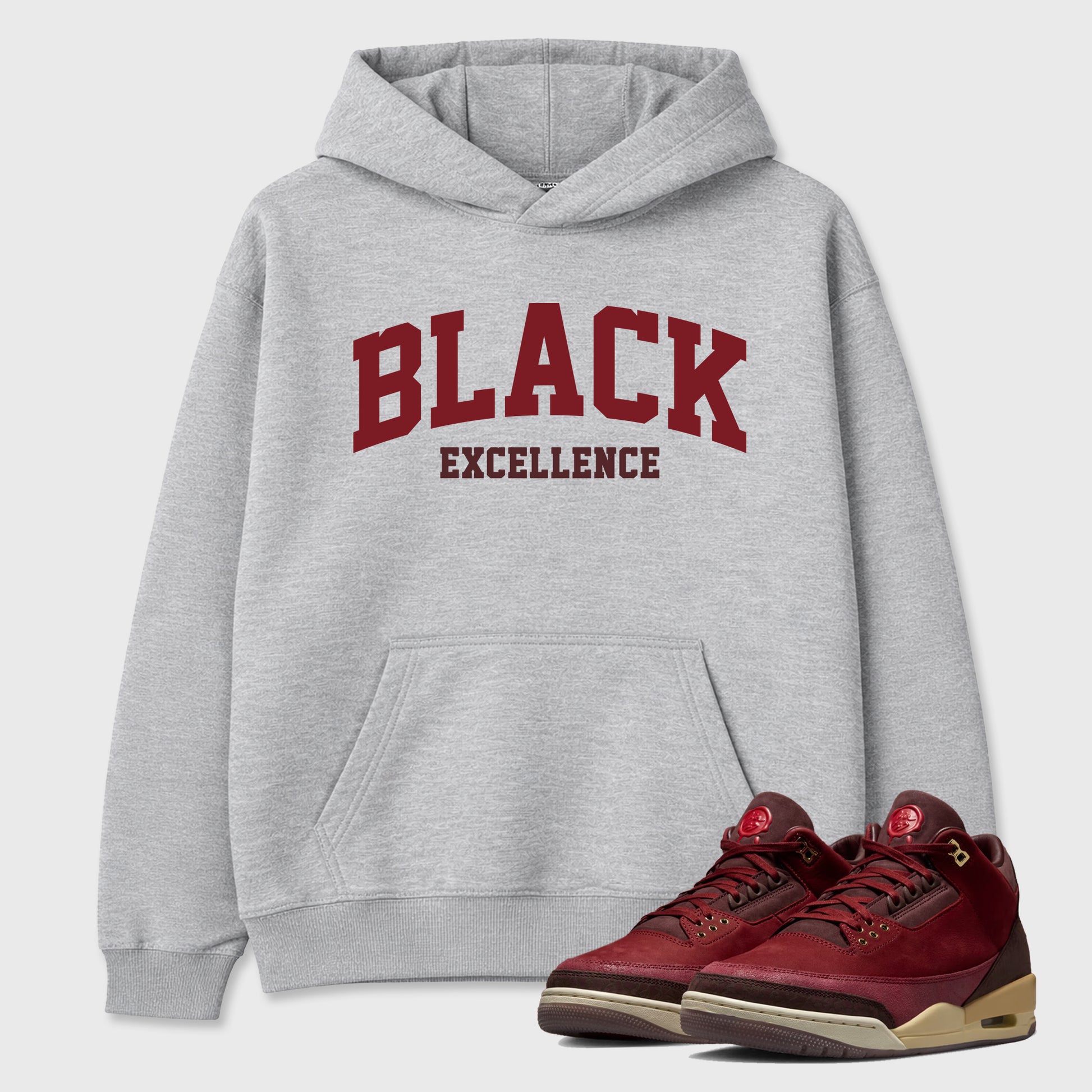 Varsity Black Excellence Graphic T-Shirt sneaker match tee designed for the Air Jordan 3 Bin 23, featuring coordinated color options for a perfect streetwear match. Heather Grey 1 shirt.