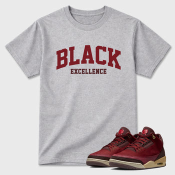 Varsity Black Excellence Graphic T-Shirt sneaker match tee designed for the Air Jordan 3 Bin 23, featuring coordinated color options for a perfect streetwear match. Heather Grey 1 shirt.