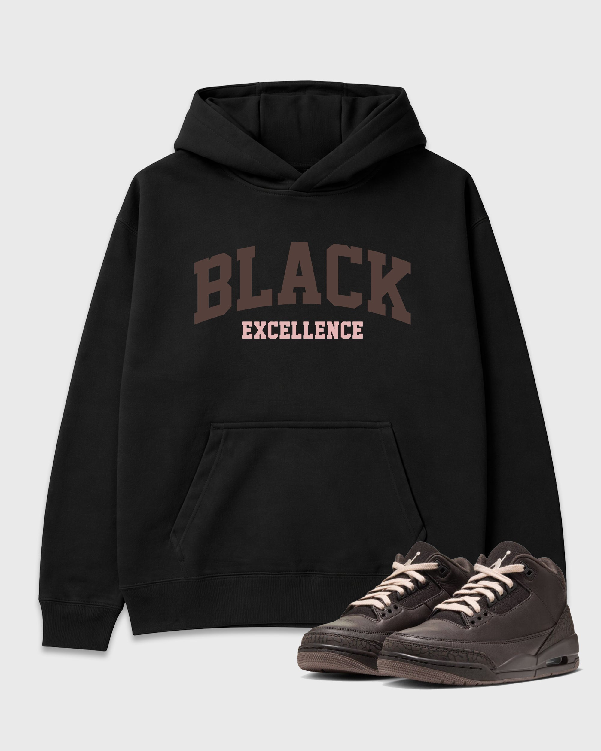 Varsity Black Excellence Graphic T-Shirt featuring original streetwear artwork designed to match the Air Jordan 3 Fireside. Black 1 Graphic Tee.
