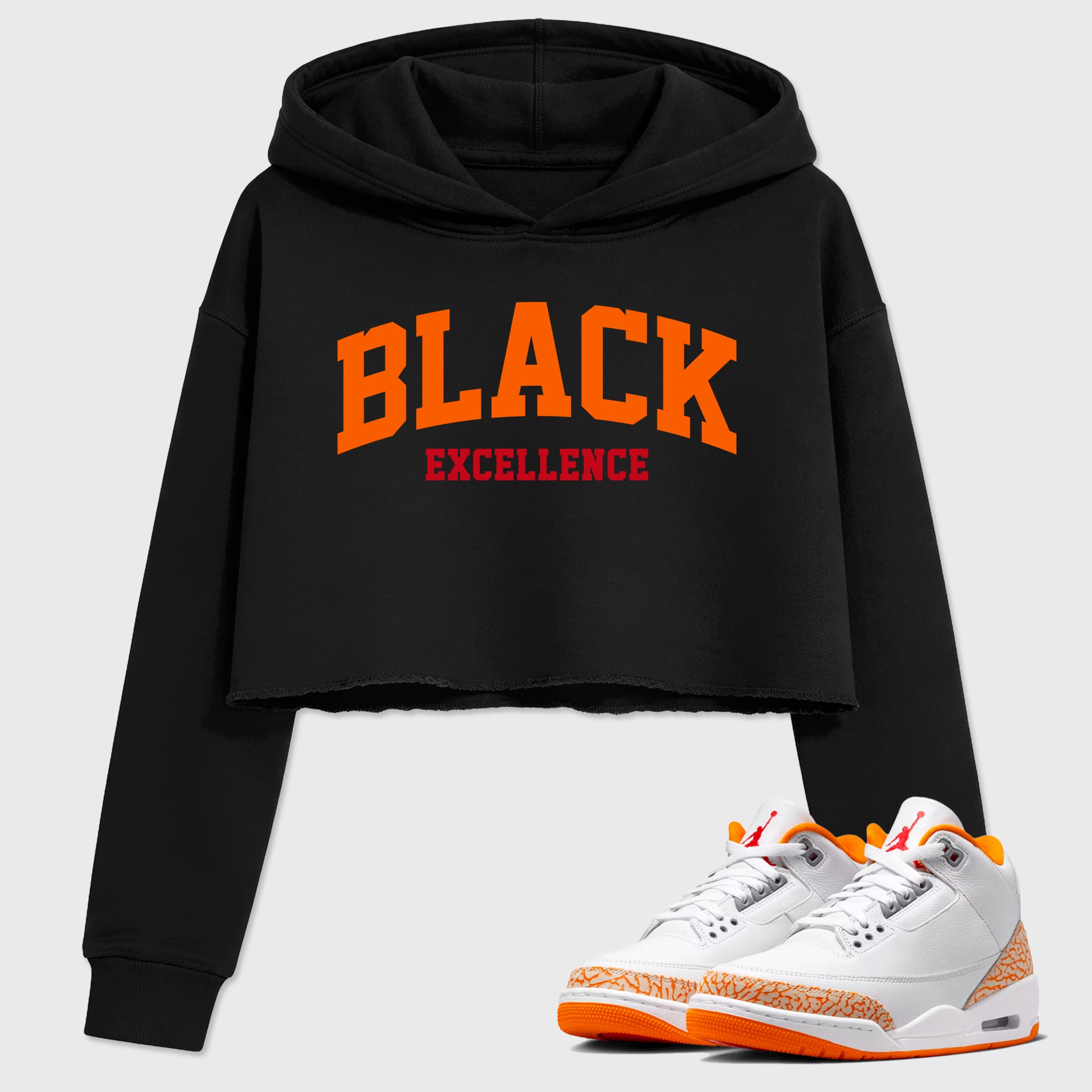 Sneaker match tees – Sneaker Tees To Match Air Jordan 3 Orange Citrus Shoes – Varsity Black Excellence Crop T-Shirt Black 1