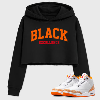 Sneaker match tees – Sneaker Tees To Match Air Jordan 3 Orange Citrus Shoes – Varsity Black Excellence Crop T-Shirt Black 1