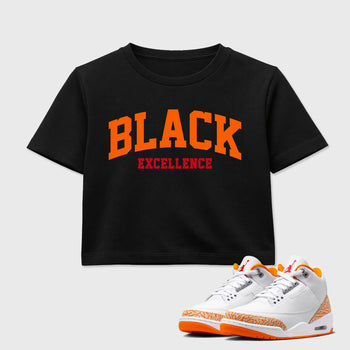 Sneaker match tees – Sneaker Tees To Match Air Jordan 3 Orange Citrus Shoes – Varsity Black Excellence Crop T-Shirt Black 1