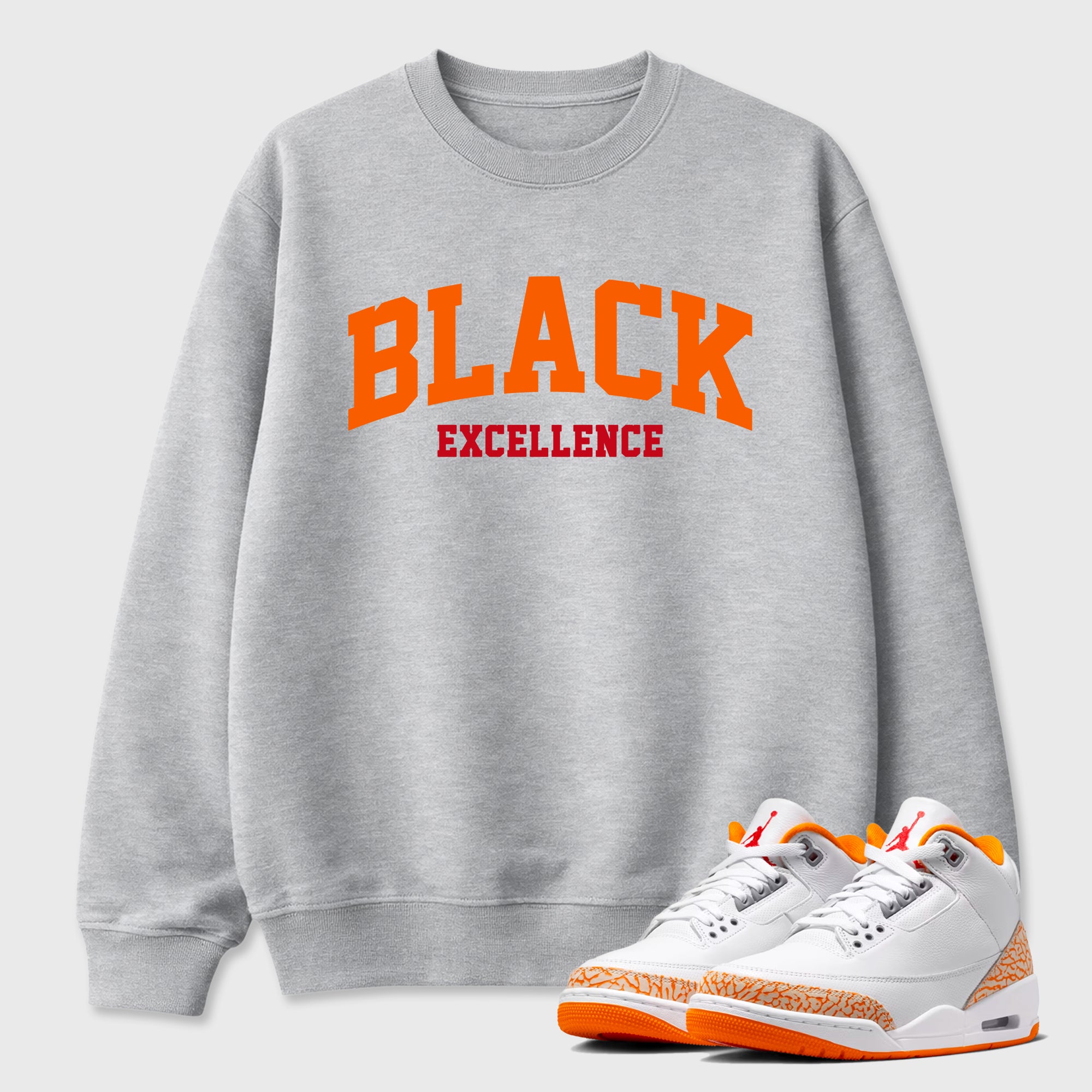 Sneaker match tees – Sneaker Tees To Match Air Jordan 3 Orange Citrus Shoes – Varsity Black Excellence Tee Heather Grey 1