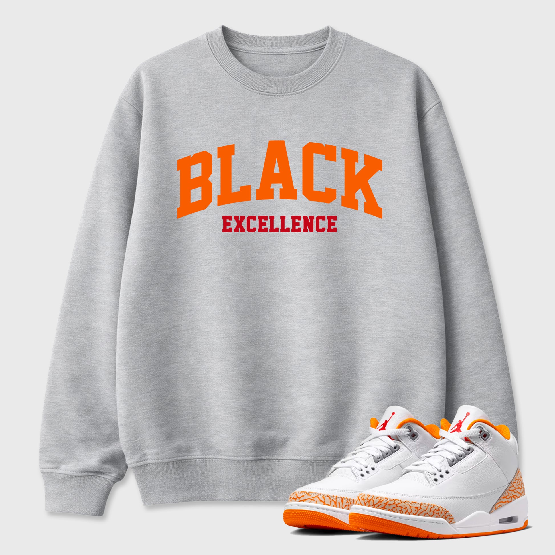 Sneaker match tees – Sneaker Tees To Match Air Jordan 3 Orange Citrus Shoes – Varsity Black Excellence Tee Heather Grey 1