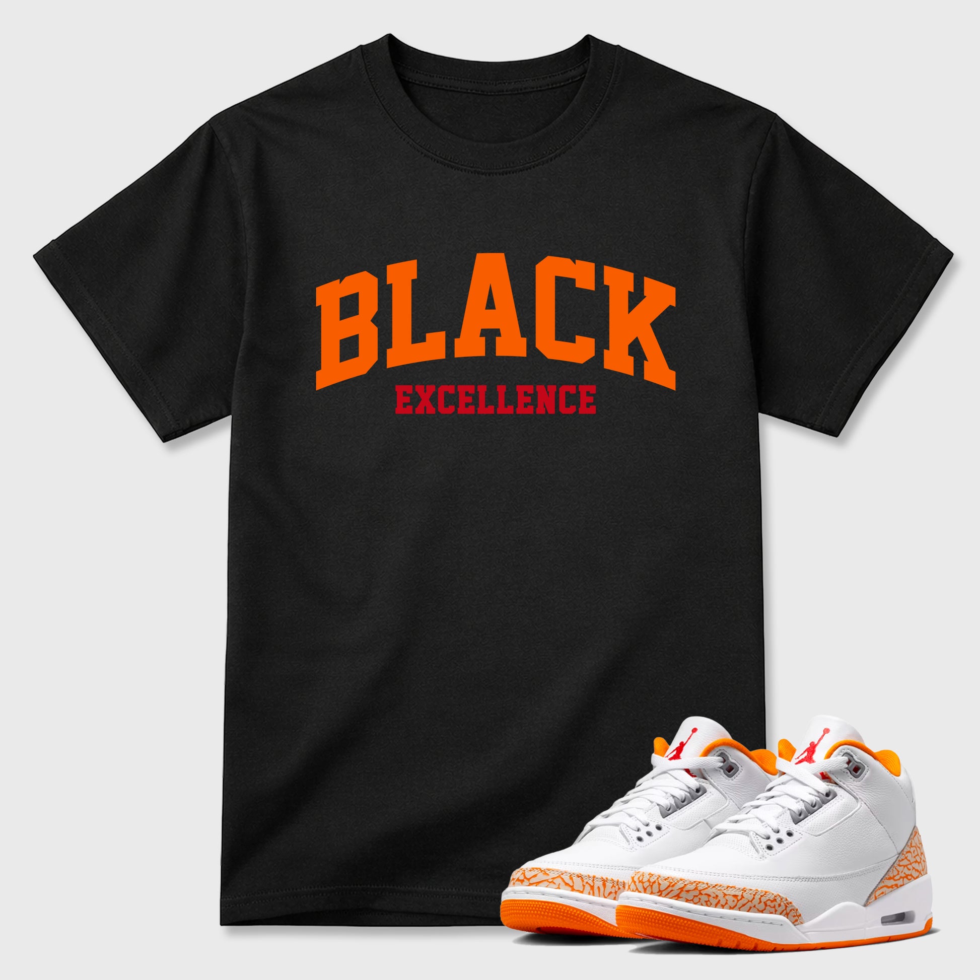Sneaker match tees – Sneaker Tees To Match Air Jordan 3 Orange Citrus Shoes – Varsity Black Excellence Tee Black 1