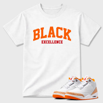 Sneaker match tees – Sneaker Tees To Match Air Jordan 3 Orange Citrus Shoes – Varsity Black Excellence Tee White 1