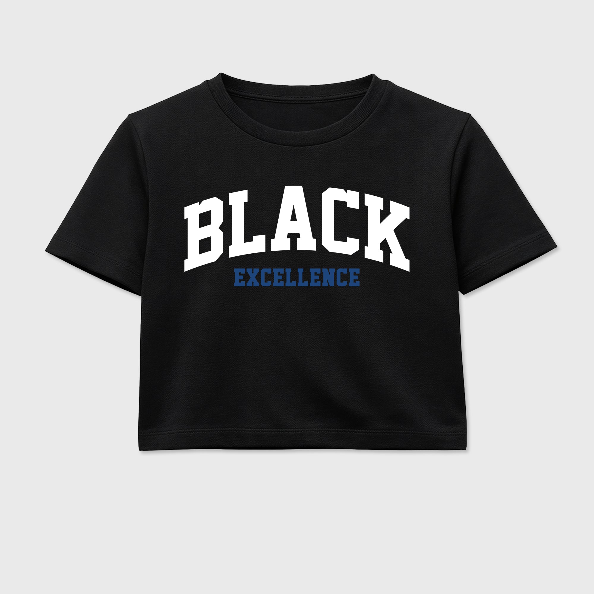 Varsity Black Excellence women’s crop tee designed to match the Air Jordan 3 True Blue, featuring coordinated Black 2 options for a perfect streetwear vibe.