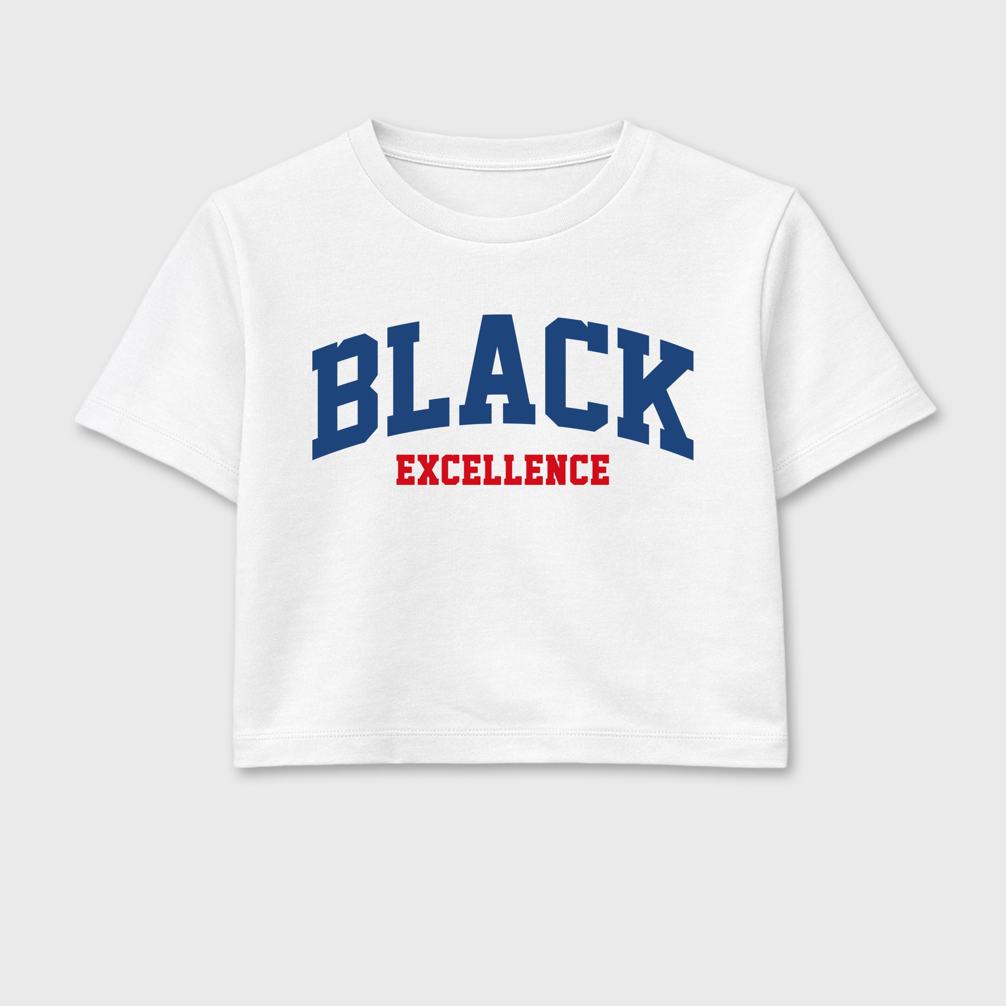 Varsity Black Excellence women’s crop tee designed to match the Air Jordan 3 True Blue, featuring coordinated White 2 options for a perfect streetwear vibe.