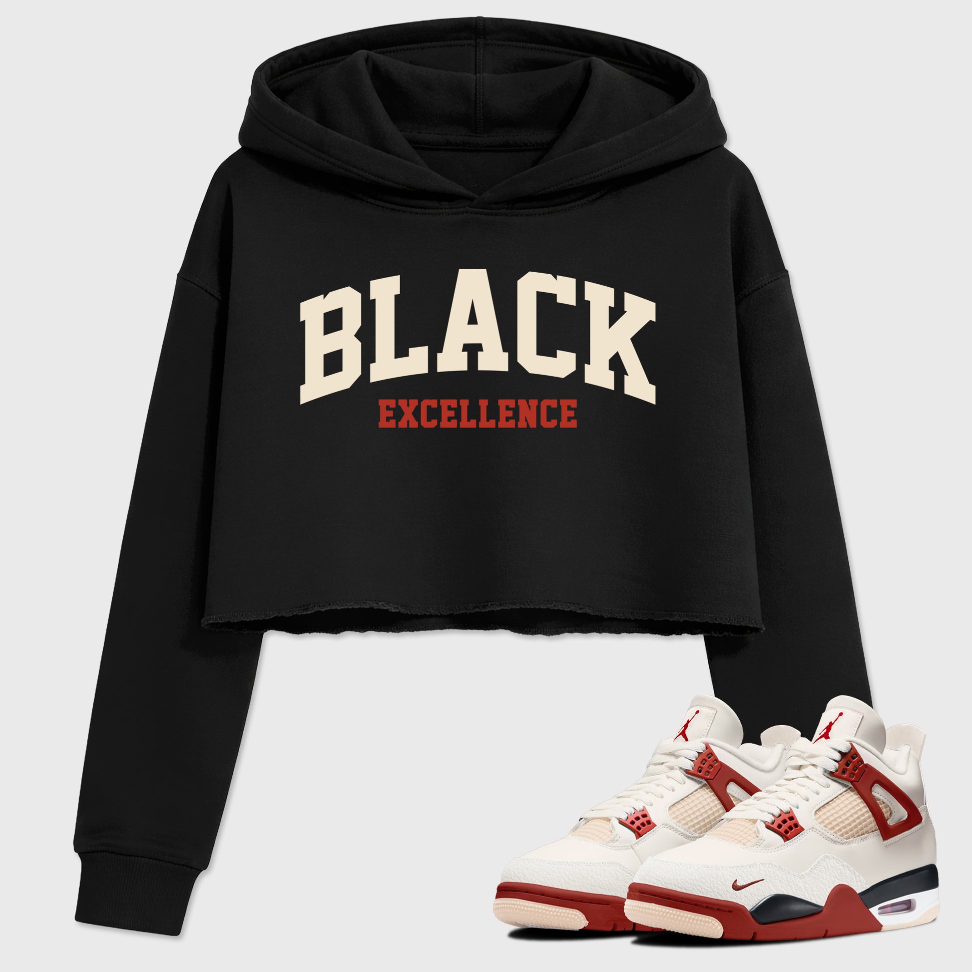 Sneaker match tees – Sneaker Tees To Match Air Jordan 4 Brick After Brick Shoes – Varsity Black Excellence Crop T-Shirt Black 1