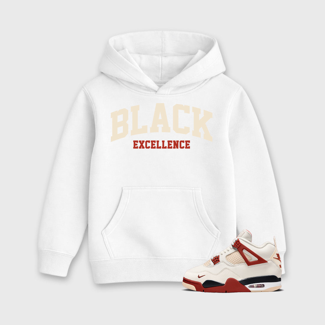 Sneaker match tees – Sneaker Tees To Match Air Jordan 4 Brick After Brick Shoes – Varsity Black Excellence Kids T-Shirt White 1