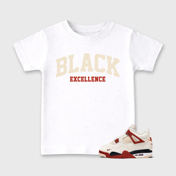 Sneaker match tees – Sneaker Tees To Match Air Jordan 4 Brick After Brick Shoes – Varsity Black Excellence Kids T-Shirt White 1