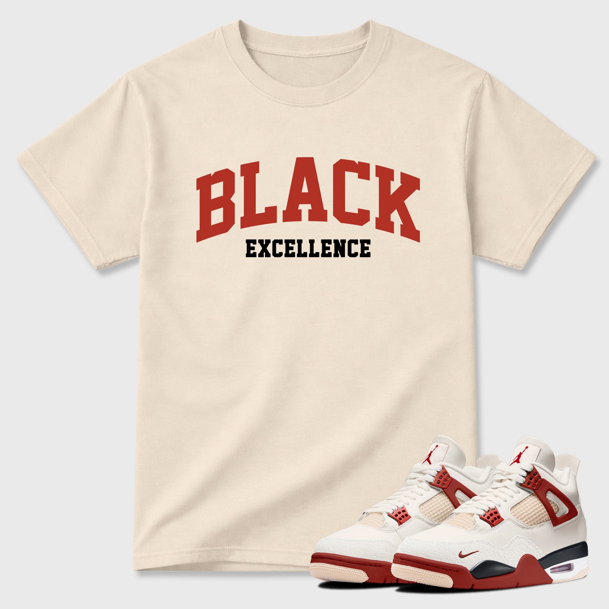 Sneaker match tees – Sneaker Tees To Match Air Jordan 4 Brick After Brick Shoes – Varsity Black Excellence Tee Natural 1