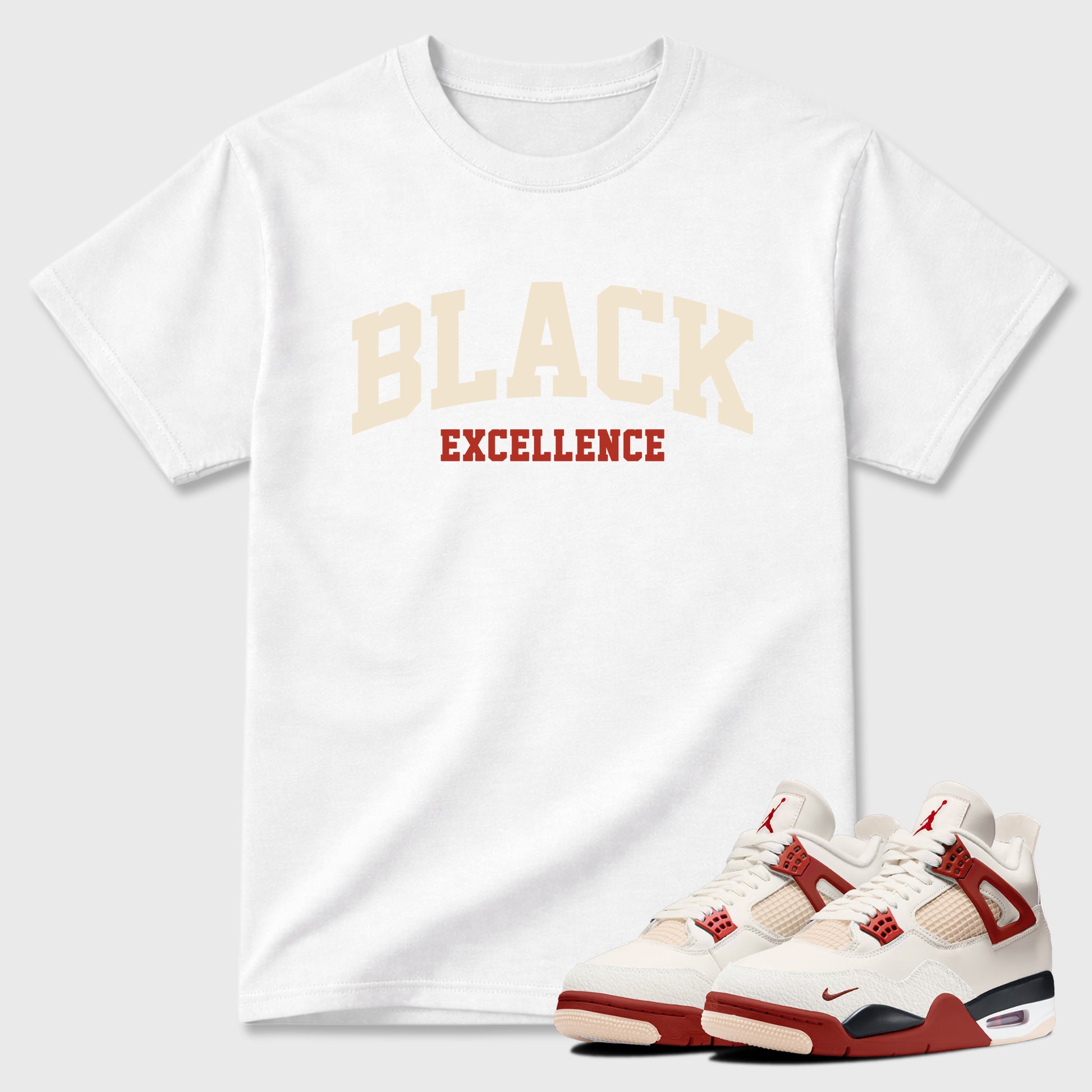 Sneaker match tees – Sneaker Tees To Match Air Jordan 4 Brick After Brick Shoes – Varsity Black Excellence Tee White 1