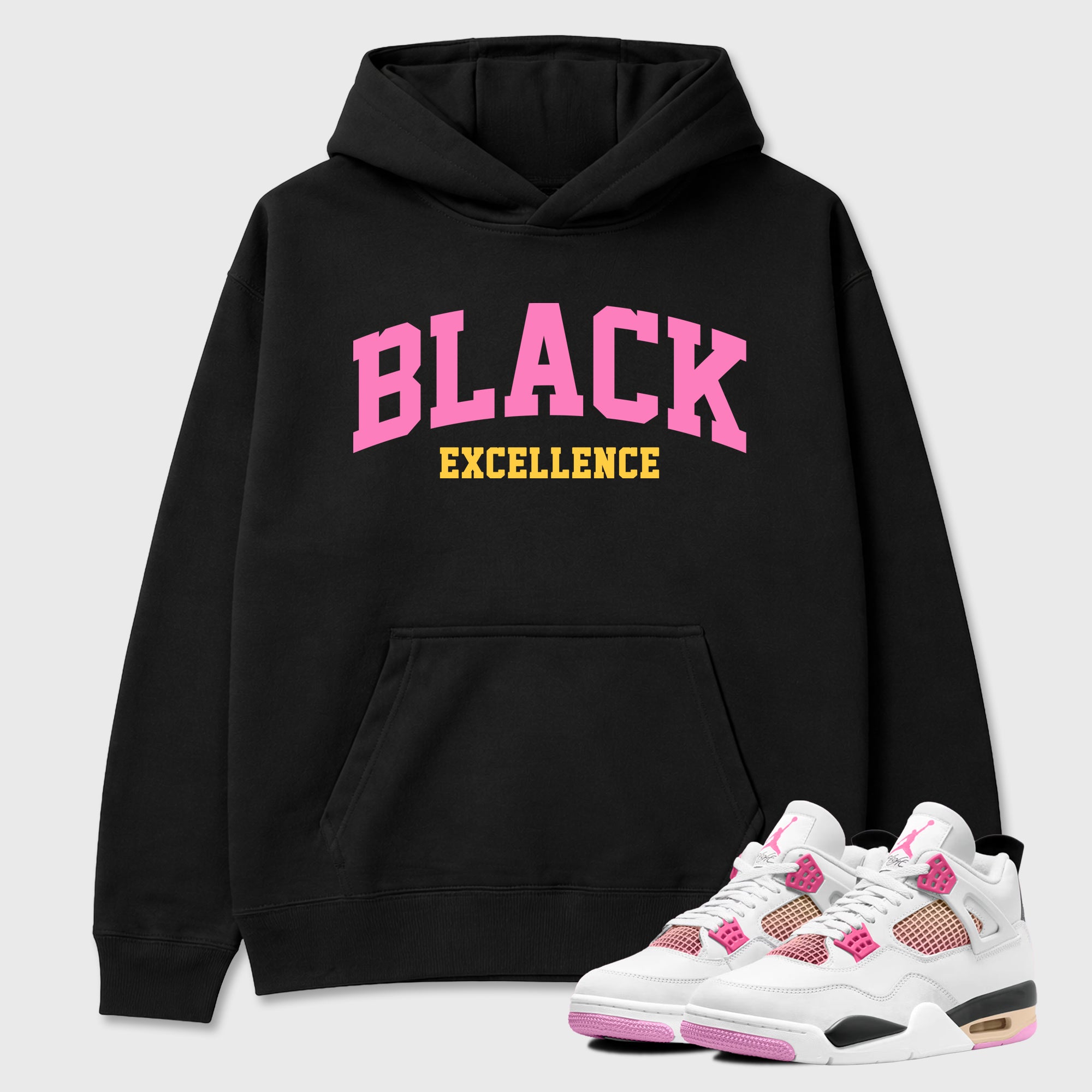 Varsity Black Excellence Graphic T-Shirt featuring original streetwear artwork designed to match the Air Jordan 4 Comic. Black 1 Graphic Tee.