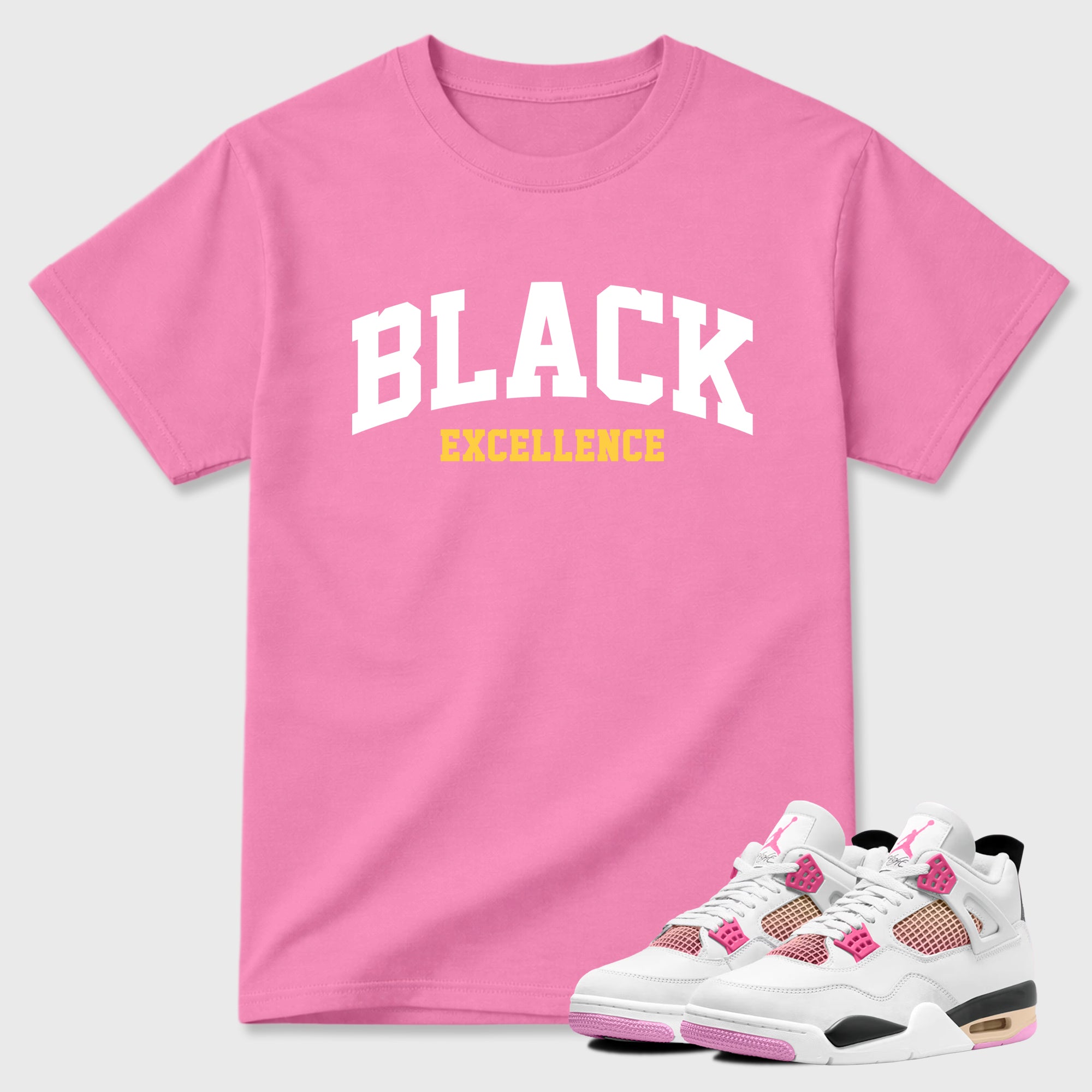 Varsity Black Excellence Graphic T-Shirt featuring original streetwear artwork designed to match the Air Jordan 4 Comic. Bubble Gum 1 Graphic T-Shirt.