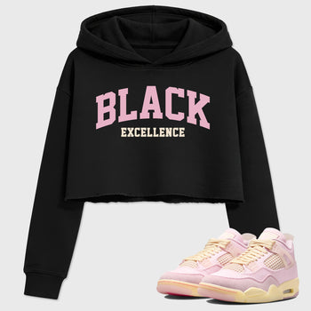 Sneaker match tees – Sneaker Tees To Match Air Jordan 4 Iced Carmine Shoes – Varsity Black Excellence Crop T-Shirt Black 1