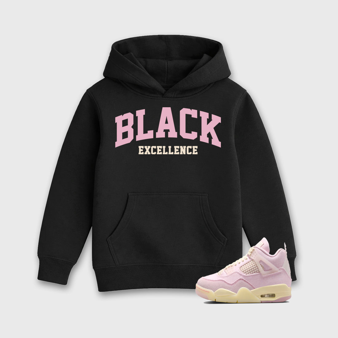 Sneaker match tees – Sneaker Tees To Match Air Jordan 4 Iced Carmine Shoes – Varsity Black Excellence Kids T-Shirt Black 1