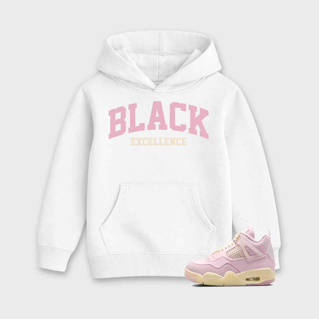 Sneaker match tees – Sneaker Tees To Match Air Jordan 4 Iced Carmine Shoes – Varsity Black Excellence Kids T-Shirt White 1