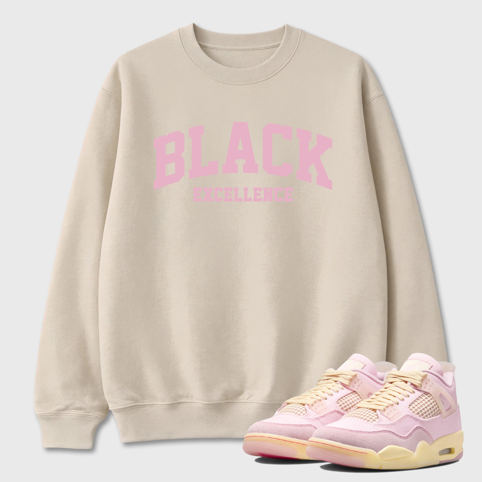 Sneaker match tees – Sneaker Tees To Match Air Jordan 4 Iced Carmine Shoes – Varsity Black Excellence Tee Natural 1