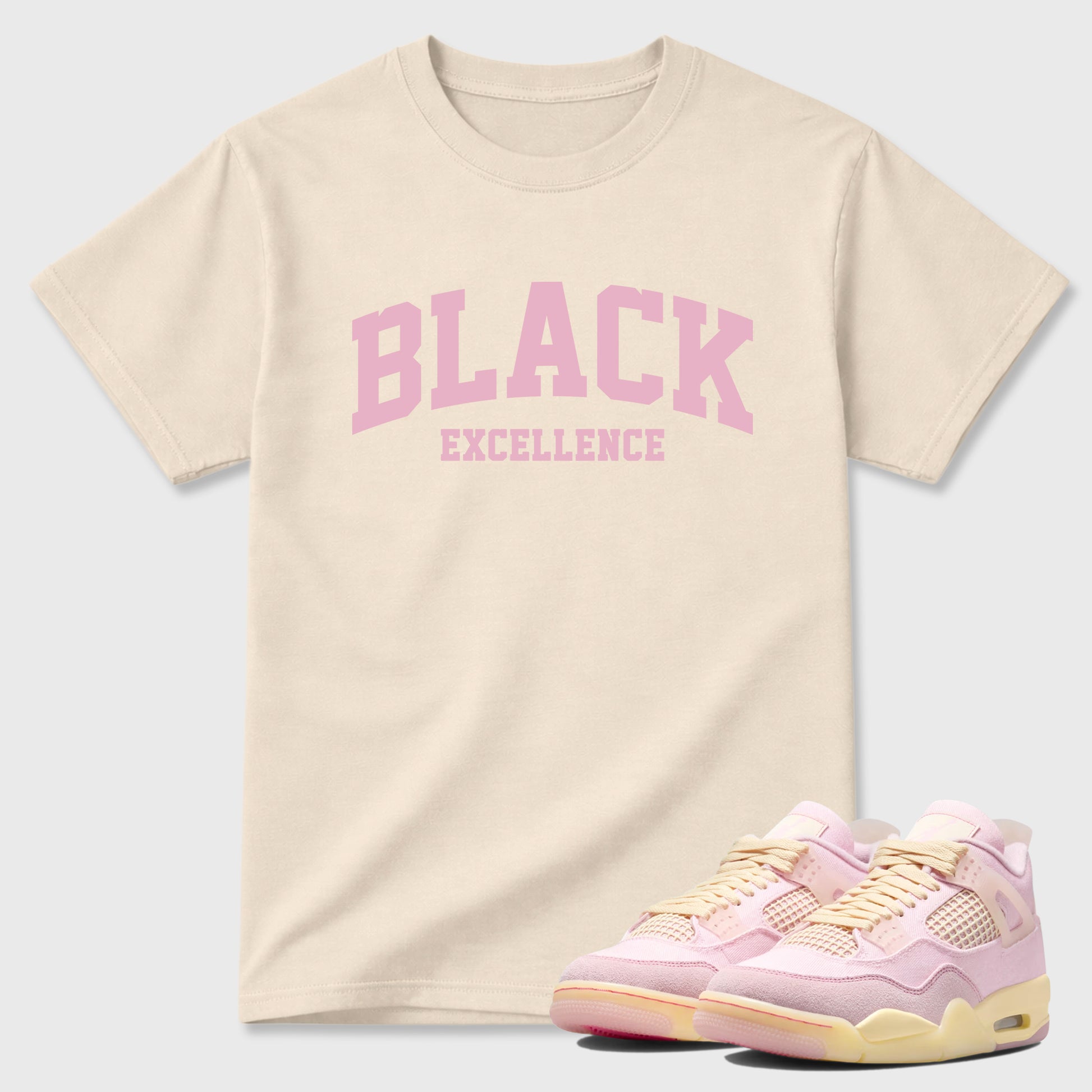 Sneaker match tees – Sneaker Tees To Match Air Jordan 4 Iced Carmine Shoes – Varsity Black Excellence Tee Natural 1