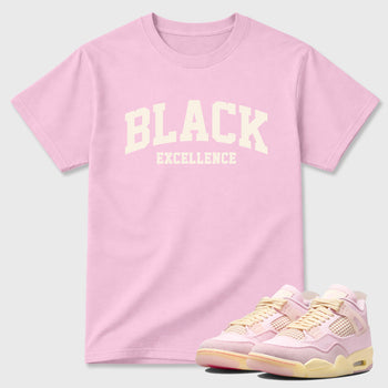 Sneaker match tees – Sneaker Tees To Match Air Jordan 4 Iced Carmine Shoes – Varsity Black Excellence Tee Pink 1