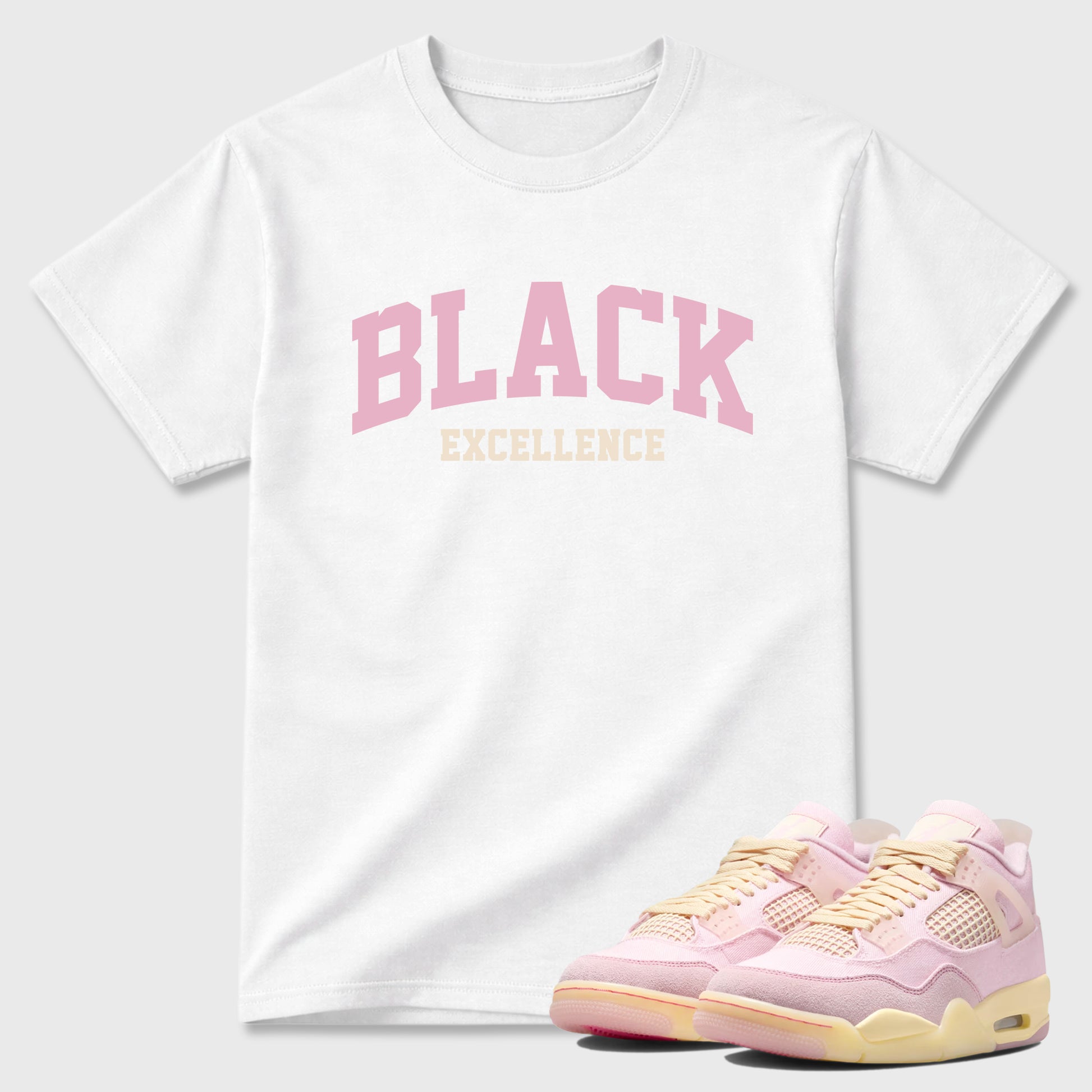 Sneaker match tees – Sneaker Tees To Match Air Jordan 4 Iced Carmine Shoes – Varsity Black Excellence Tee White 1