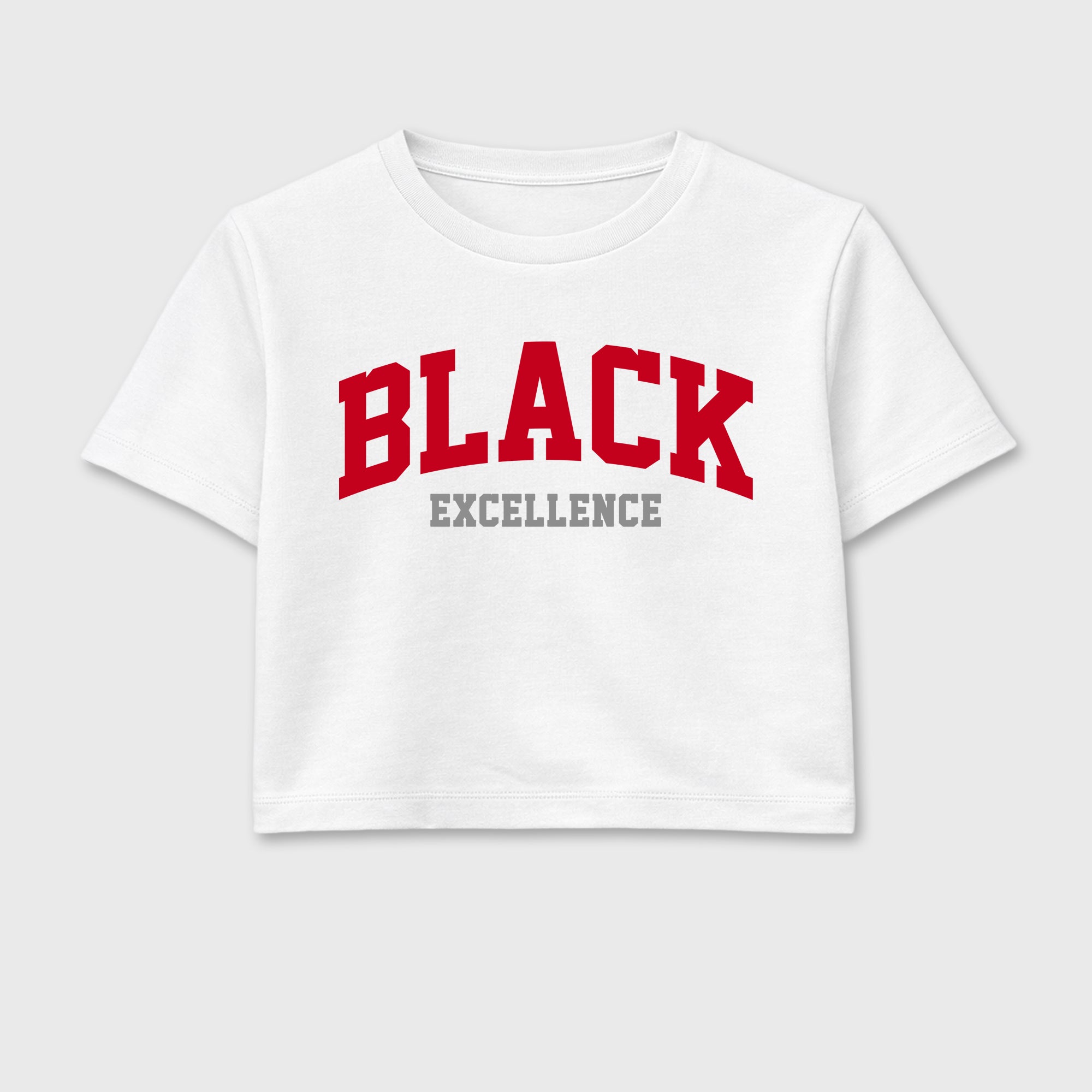 Varsity Black Excellence women’s crop tee designed to match the Air Jordan 4 Toro Bravo, featuring coordinated White 2 options for a perfect streetwear vibe.