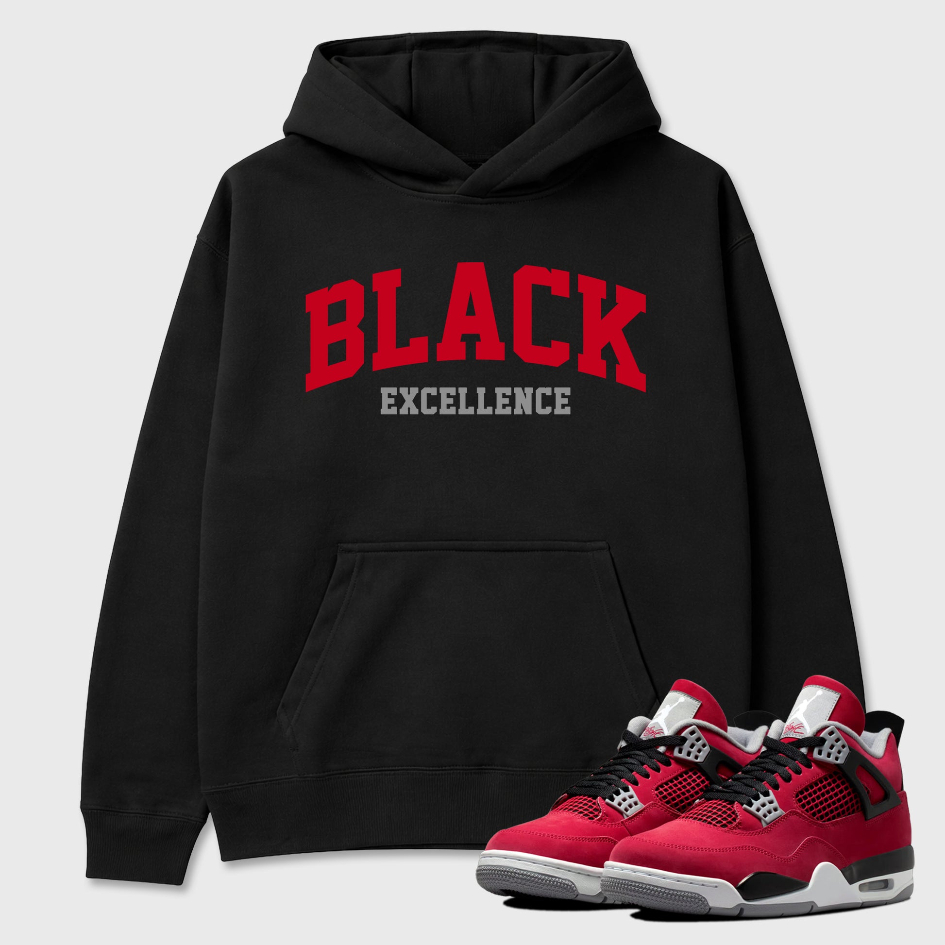 Varsity Black Excellence Graphic T-Shirt sneaker match tee designed for the Air Jordan 4 Toro Bravo, featuring coordinated color options for a perfect streetwear match. Black 1 shirt.