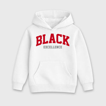 Varsity Black Excellence affordable baby and kids t-shirt designed to match the Air Jordan 4 Toro Bravo, featuring coordinated White 2 options for the perfect little sneakerhead streetwear look.