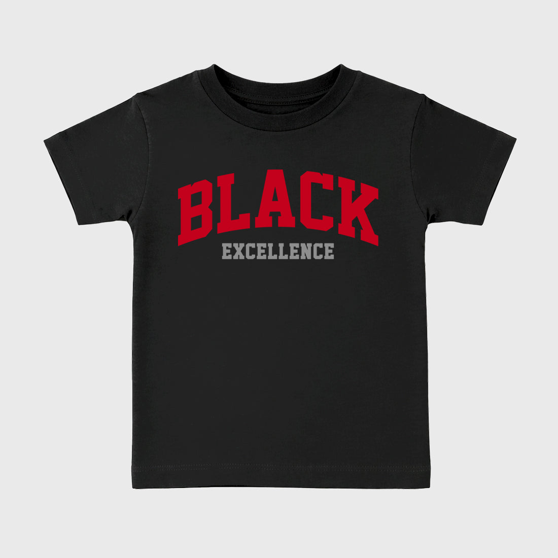 Varsity Black Excellence affordable baby and kids t-shirt designed to match the Air Jordan 4 Toro Bravo, featuring coordinated Black 2 options for the perfect little sneakerhead streetwear look.
