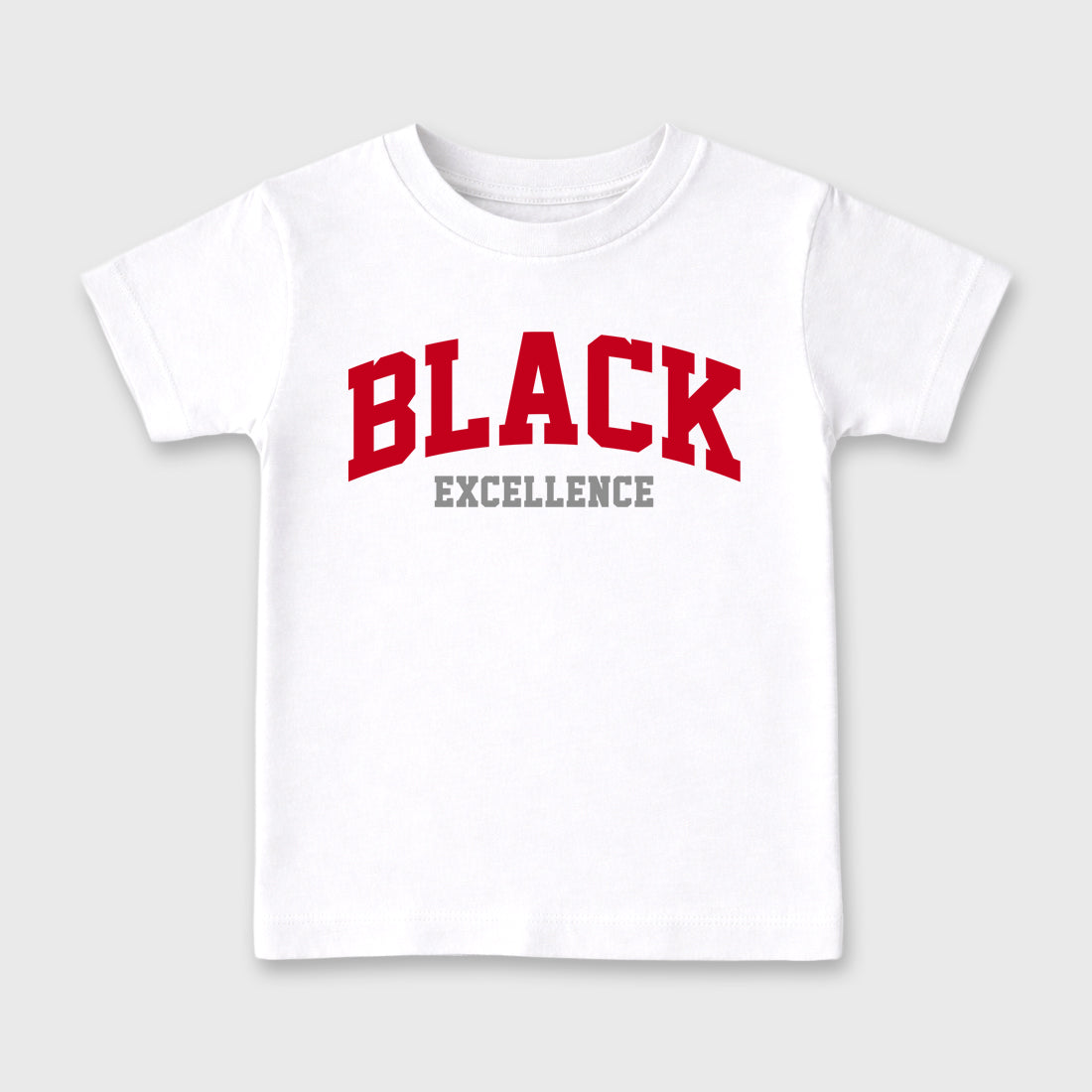 Varsity Black Excellence affordable baby and kids t-shirt designed to match the Air Jordan 4 Toro Bravo, featuring coordinated White 2 options for the perfect little sneakerhead streetwear look.