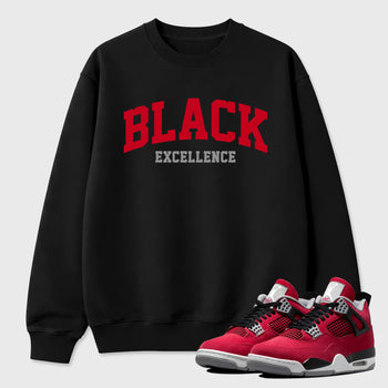 Varsity Black Excellence Graphic T-Shirt sneaker match tee designed for the Air Jordan 4 Toro Bravo, featuring coordinated color options for a perfect streetwear match. Black 1 shirt.