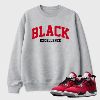Varsity Black Excellence Graphic T-Shirt sneaker match tee designed for the Air Jordan 4 Toro Bravo, featuring coordinated color options for a perfect streetwear match. Heather Grey 1 shirt.