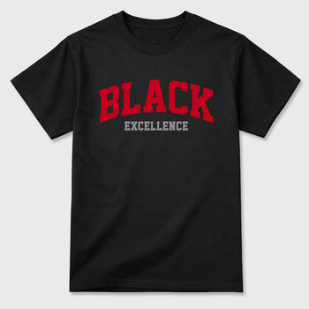 Varsity Black Excellence Graphic T-Shirt sneaker match tee designed for the Air Jordan 4 Toro Bravo, featuring coordinated color options for a perfect streetwear match. Black 2 shirt.