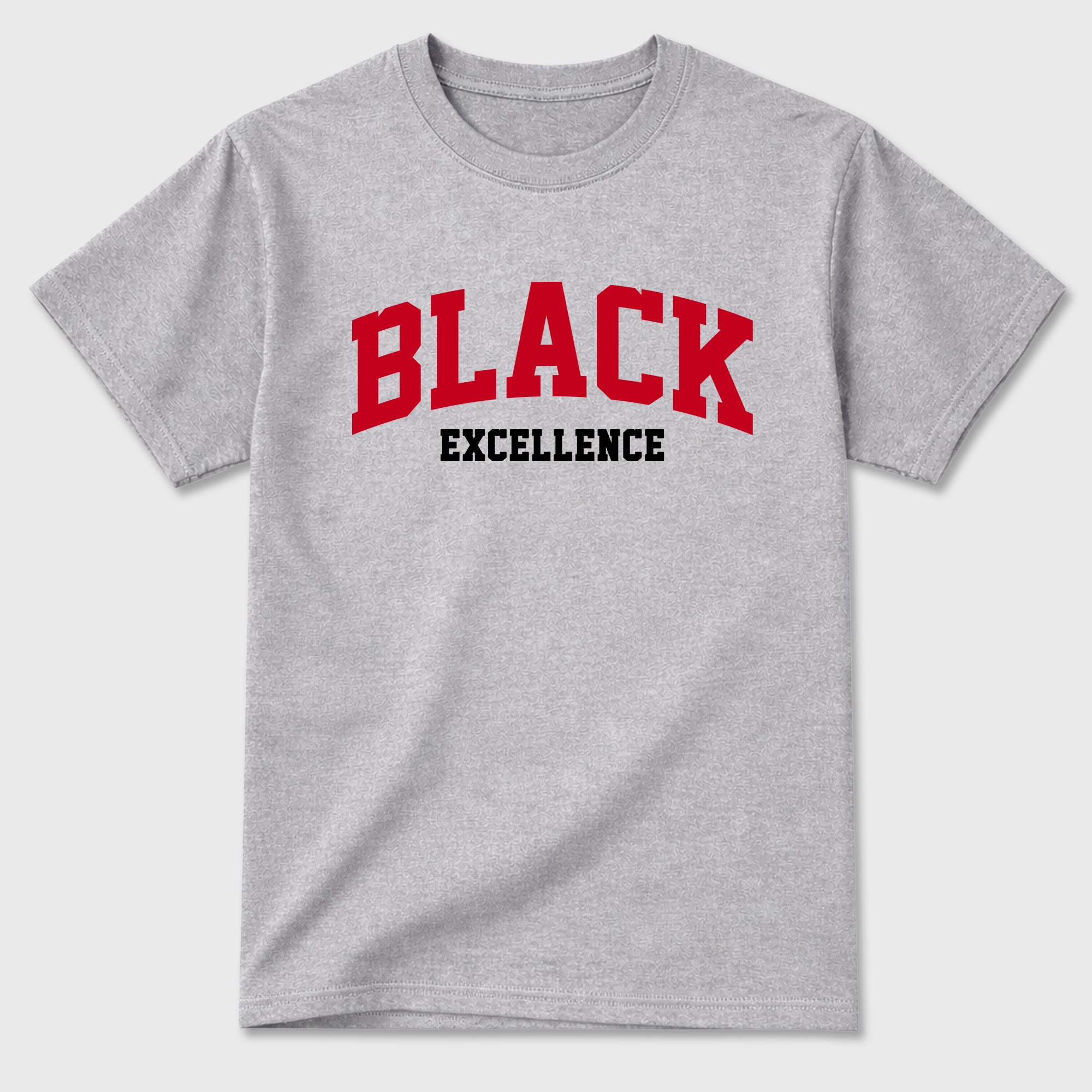 Varsity Black Excellence Graphic T-Shirt sneaker match tee designed for the Air Jordan 4 Toro Bravo, featuring coordinated color options for a perfect streetwear match. Heather Grey 2 shirt.