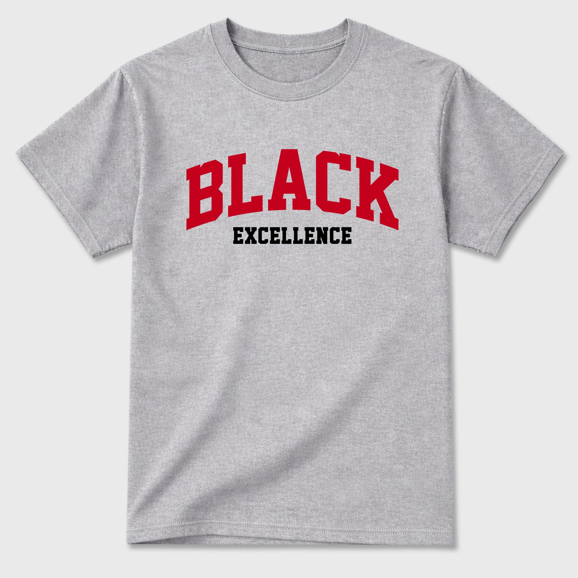 Varsity Black Excellence Graphic T-Shirt sneaker match tee designed for the Air Jordan 4 Toro Bravo, featuring coordinated color options for a perfect streetwear match. Heather Grey 2 shirt.