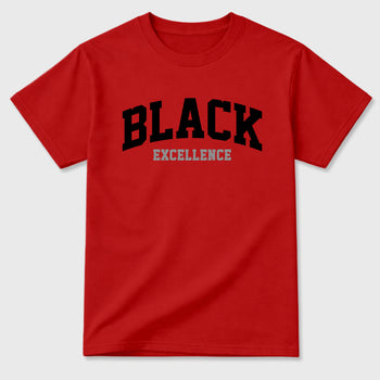 Varsity Black Excellence Graphic T-Shirt sneaker match tee designed for the Air Jordan 4 Toro Bravo, featuring coordinated color options for a perfect streetwear match. Red 2 shirt.