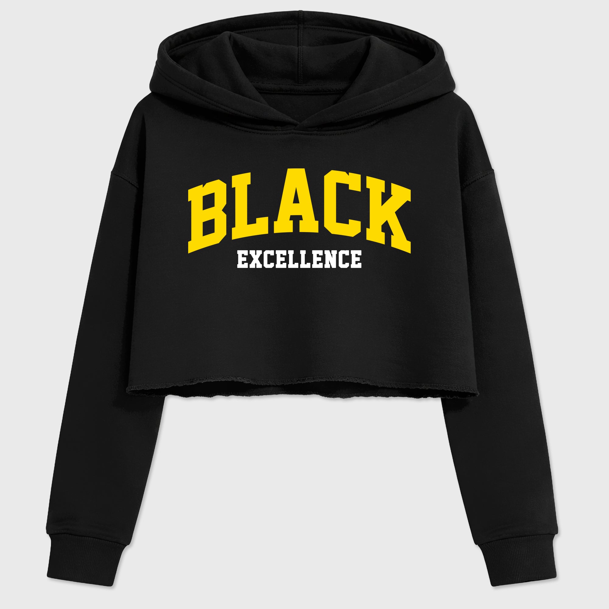 Varsity Black Excellence Women’s Graphic Crop Tee featuring original streetwear artwork designed to match the Air Jordan 4 Tour Yellow. Black 2 Crop Tee.