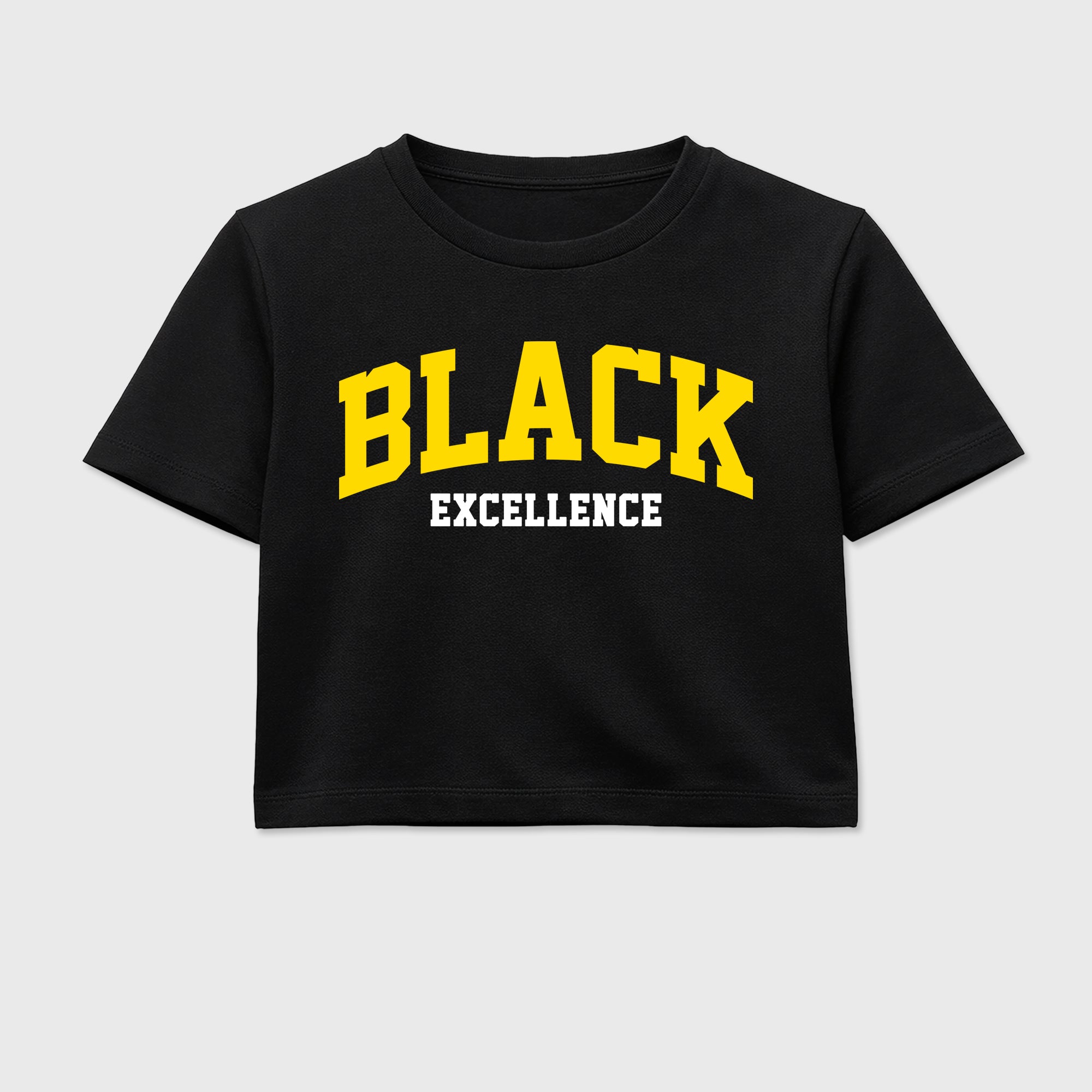 Varsity Black Excellence women’s crop tee designed to match the Air Jordan 4 Tour Yellow, featuring coordinated Black 2 options for a perfect streetwear vibe.