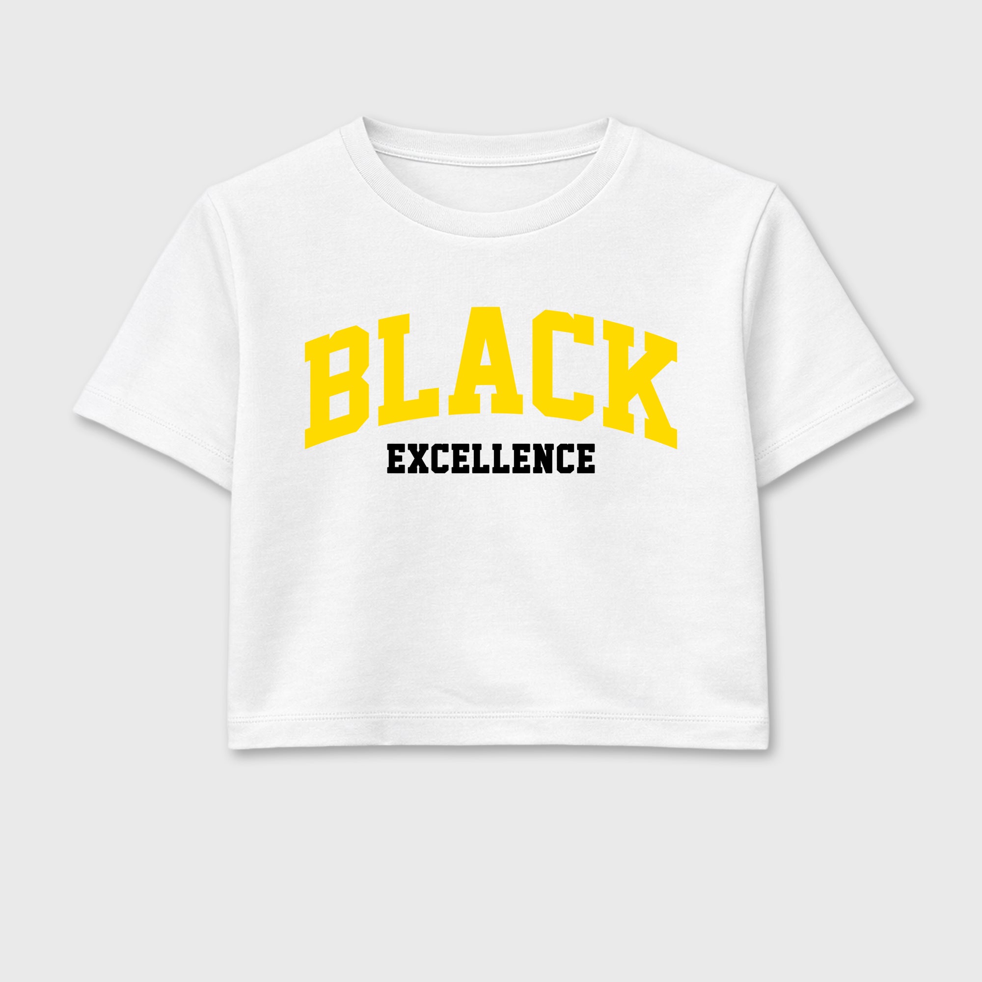 Varsity Black Excellence women’s crop tee designed to match the Air Jordan 4 Tour Yellow, featuring coordinated White 2 options for a perfect streetwear vibe.