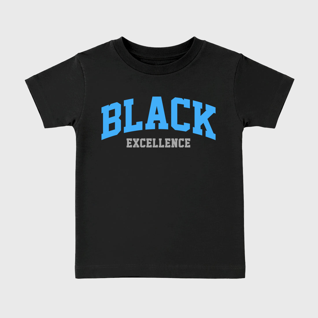 Varsity Black Excellence affordable baby and kids t-shirt designed to match the Air Jordan 5 Black University Blue, featuring coordinated Black 2 options for the perfect little sneakerhead streetwear look.