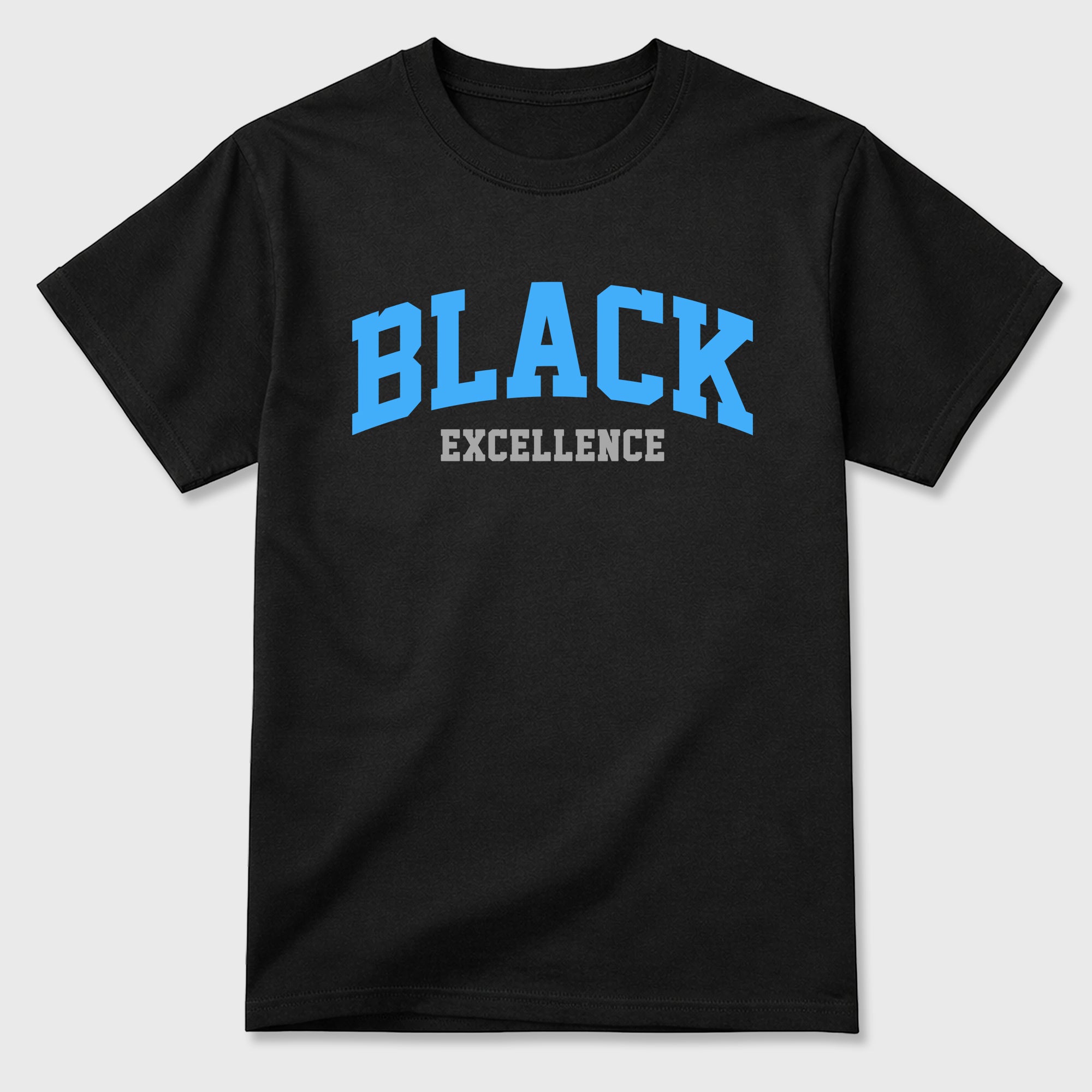 Varsity Black Excellence Graphic T-Shirt sneaker match tee designed for the Air Jordan 5 Black Carolina, featuring coordinated color options for a perfect streetwear match. Black 2 shirt.
