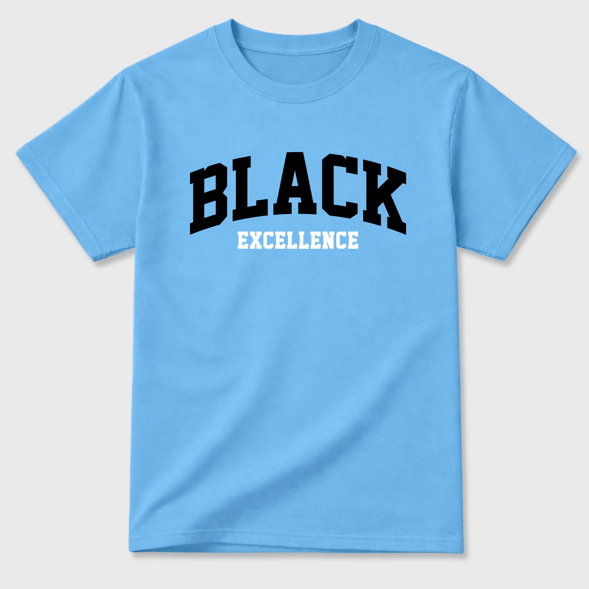 Varsity Black Excellence Graphic T-Shirt sneaker match tee designed for the Air Jordan 5 Black University Blue, featuring coordinated color options for a perfect streetwear match. Carolina Blue 2 shirt.